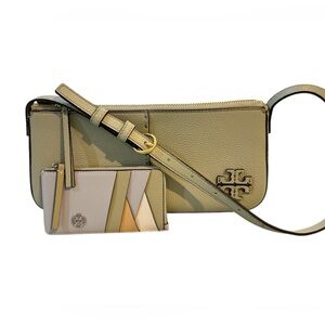 Tory Burch McGraw Wedge Zip Leather Shoulder Bag w wallet set